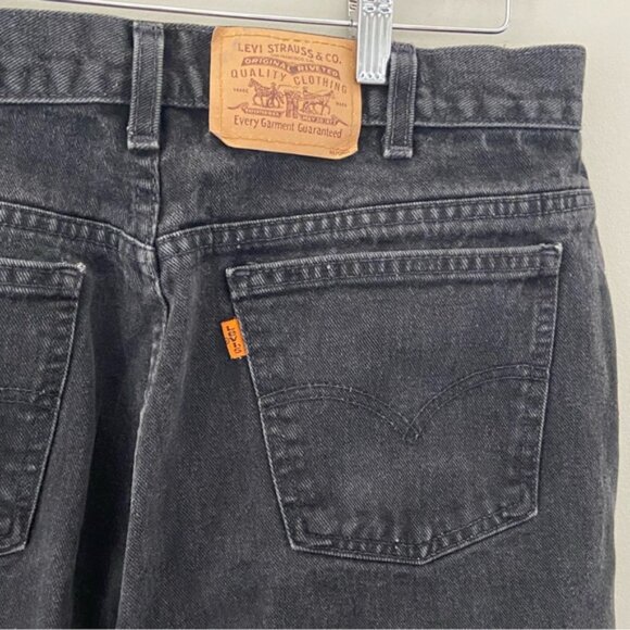 Vintage 90s Orange Tab Levis Straight Leg Black Hi Rise Cropped Denim - Picture 5 of 7